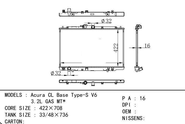  car radiator for  Acura CL Base Type-S V6 3.2L GAS MT