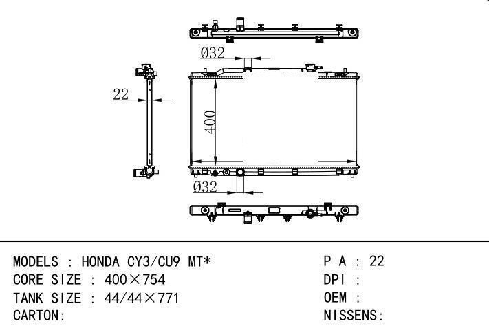  car radiator for  HONDA CY3/CU9 MT