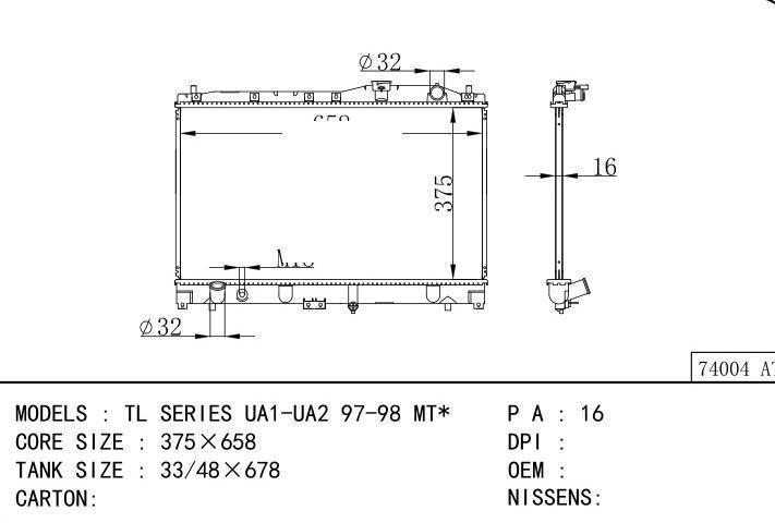  car radiator for  TL SERIES UA1-UA2 97-98 MT