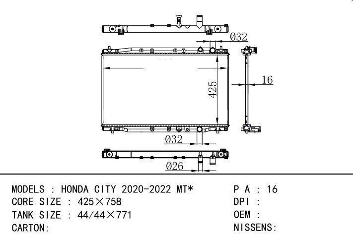  car radiator for  HONDA CITY 2020-2022 MT