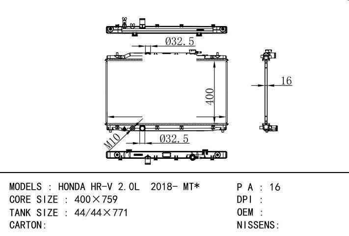  car radiator for  HONDA HR-V 2.0L