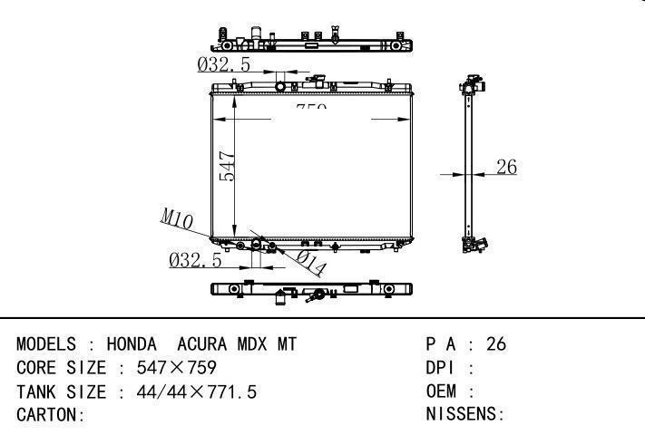  car radiator for  HONDA ACURA MDX MT