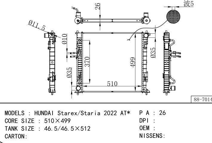 car radiator for HUNDAI Starex/Staria 2022 AT