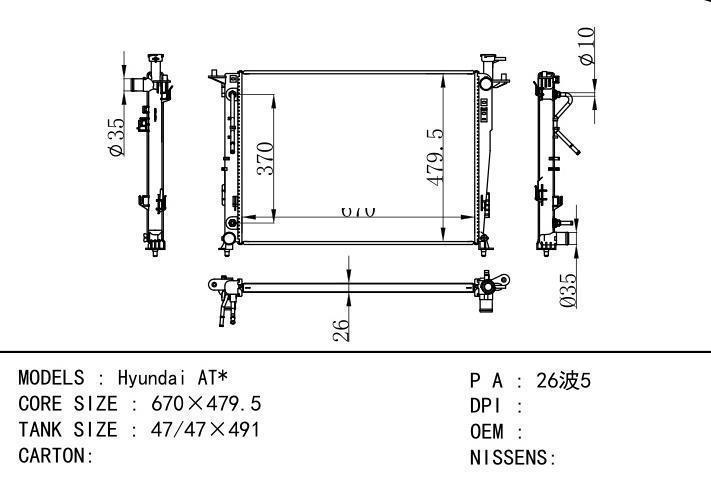 car radiator for Hyundai AT