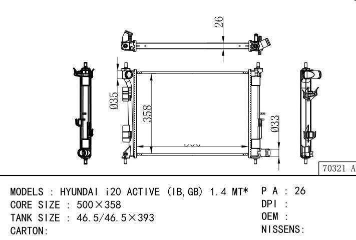 car radiator for HYUNDAI i20 ACTIVE (IB,GB) 1.4 MT