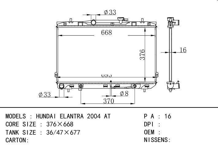 car radiator for HUNDAI ELANTRA 2004 AT