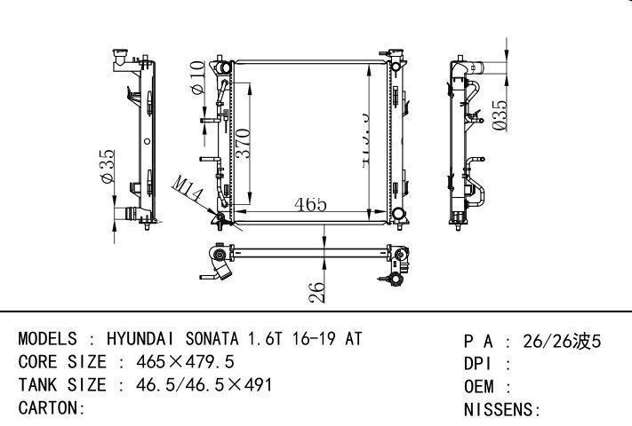  car radiator for  HYUNDAI SONATA 1.6T 16-19 AT