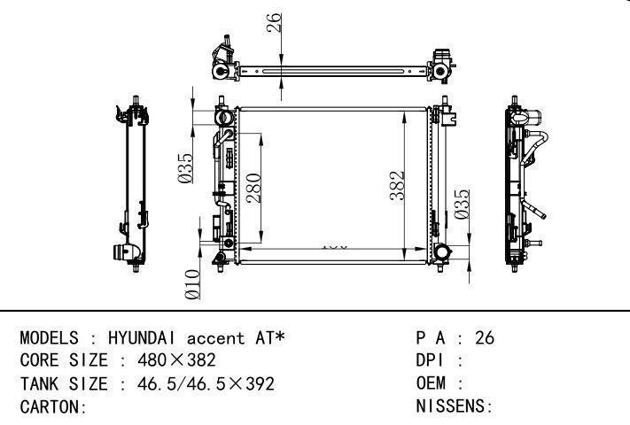 car radiator for HYUNDAI accent AT