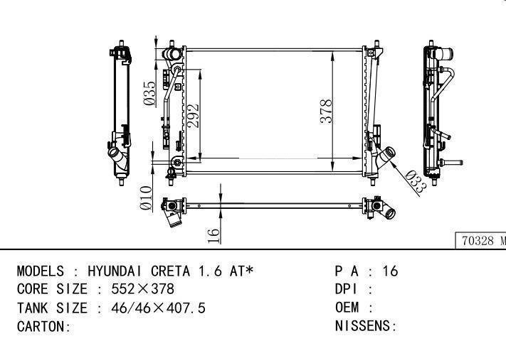  car radiator for  HYUNDAI CRETA 1.6 AT