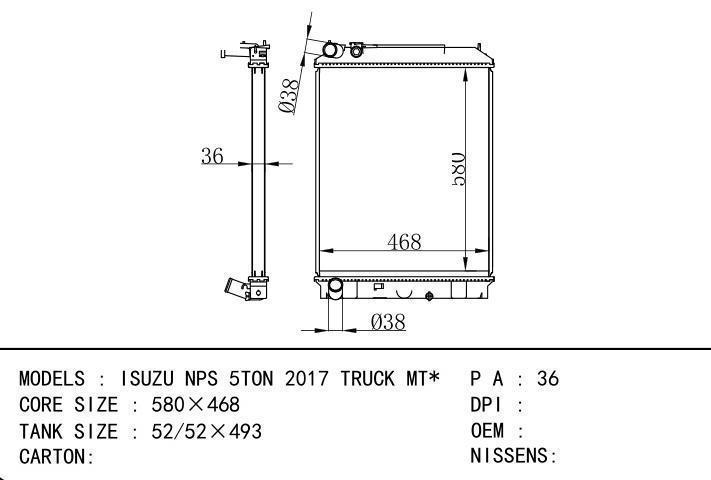  car radiator for  ISUZU NPS 5TON 2017 TRUCK MT