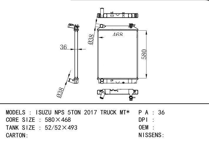  car radiator for  ISUZU NPS 5TON 2017 TRUCK MT