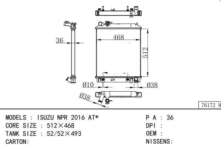  car radiator for  ISUZU NPR 2016 AT