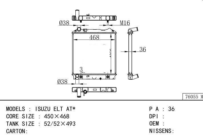  car radiator for  ISUZU ELT AT