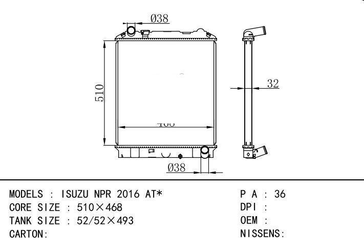  car radiator for  ISUZU NPR 2016 AT