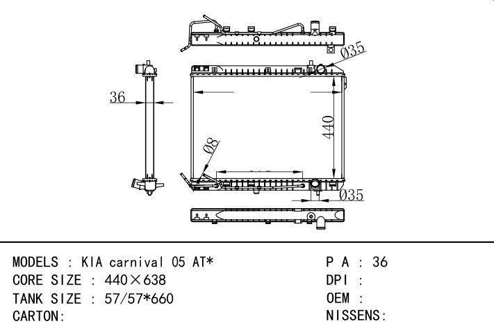  car radiator for  KIA carnival 05 AT