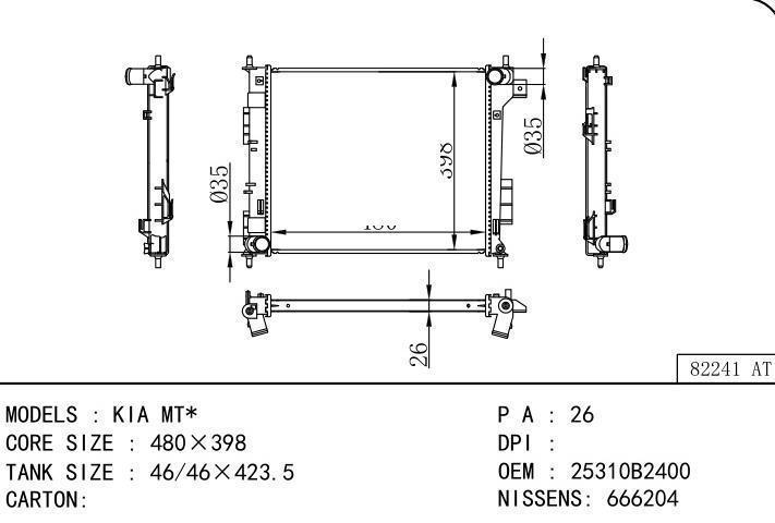 25310B2400 car radiator for  KIA MT