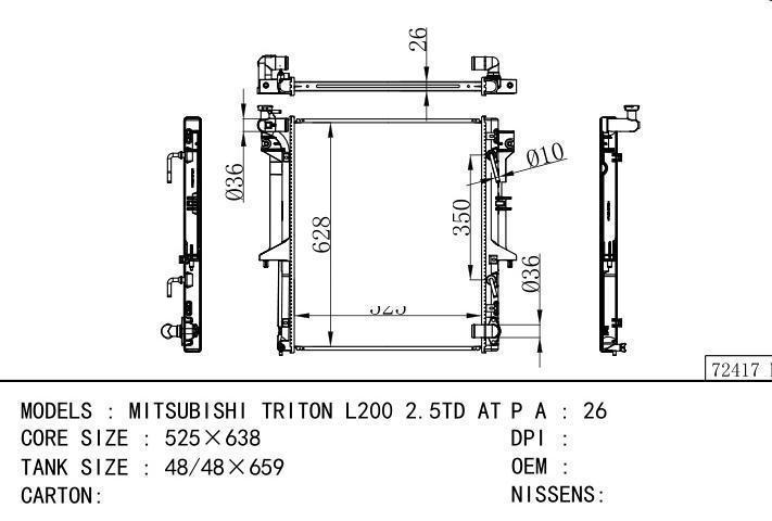  car radiator for  MITSUBISHI TRITON L200 2.5TD AT