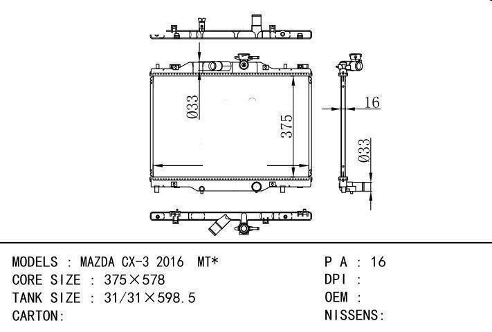  car radiator for  MAZDA CX-3 2016 MT