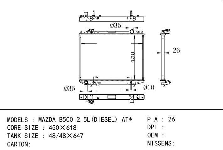  car radiator for  MAZDA B500 2.5L(DIESEL) AT