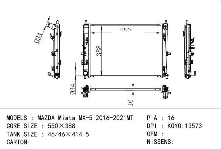  car radiator for  MAZDA Miata MX-5 2016-2021MT