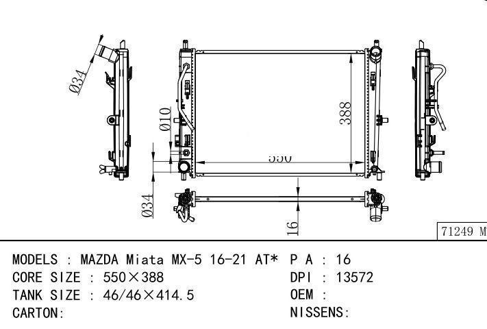  car radiator for  MAZDA Miata MX-5 16-21 AT