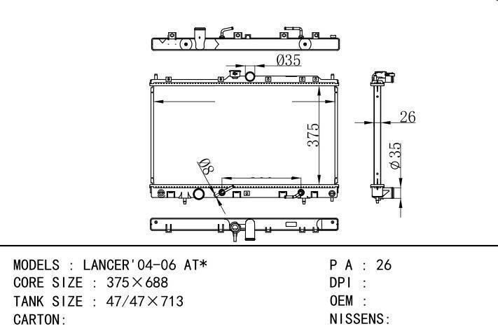  car radiator for  LANCER'04-06 AT