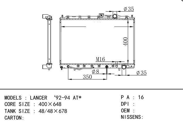  car radiator for  LANCER ‘92-94 AT