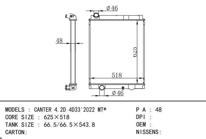  car radiator for  CANTER 4.2D 4D33'2022 MT