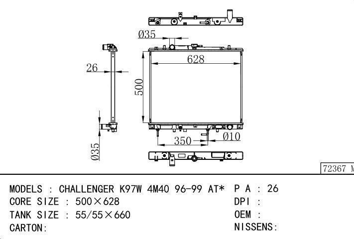  car radiator for  CHALLENGER K97W 4M40 96-99 AT
