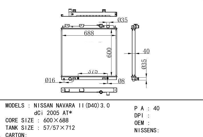  car radiator for  NISSAN NAVARA II(D40)3.0 dCi 2005 AT