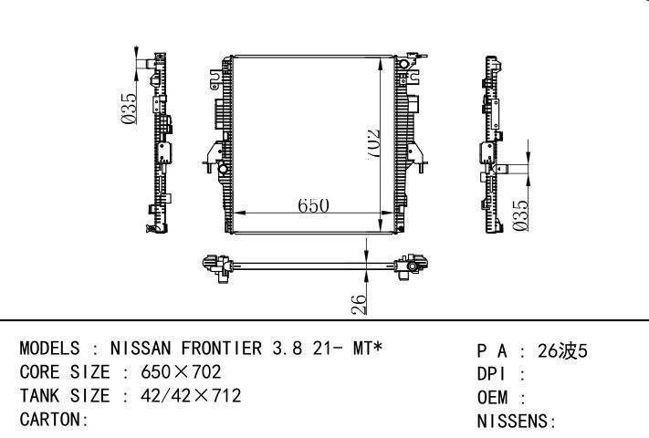 car radiator for NISSAN FRONTIER 3.8 21- MT