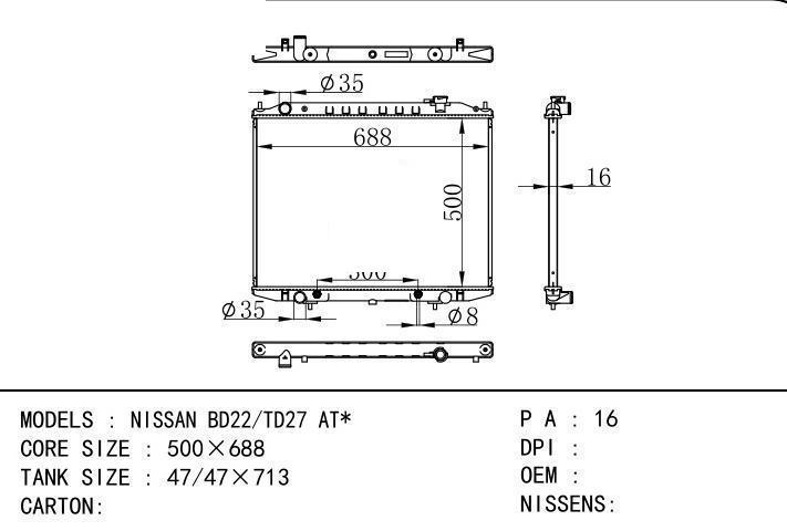  car radiator for  NISSAN BD22/TD27 AT