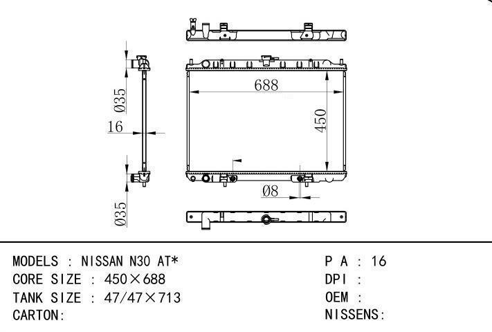  car radiator for  NISSAN N30 AT