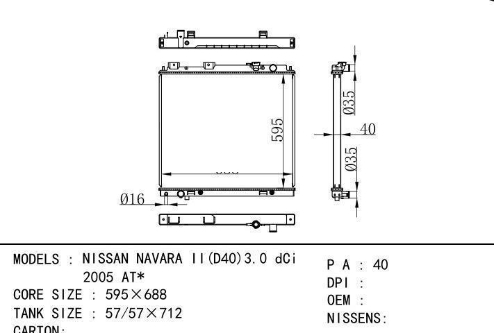 car radiator for NISSAN NAVARA II(D40)3.0 dCi 2005 AT