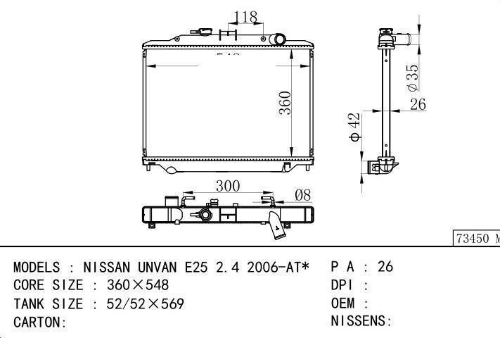  car radiator for  NISSAN UNVAN E25 2.4 2006-AT