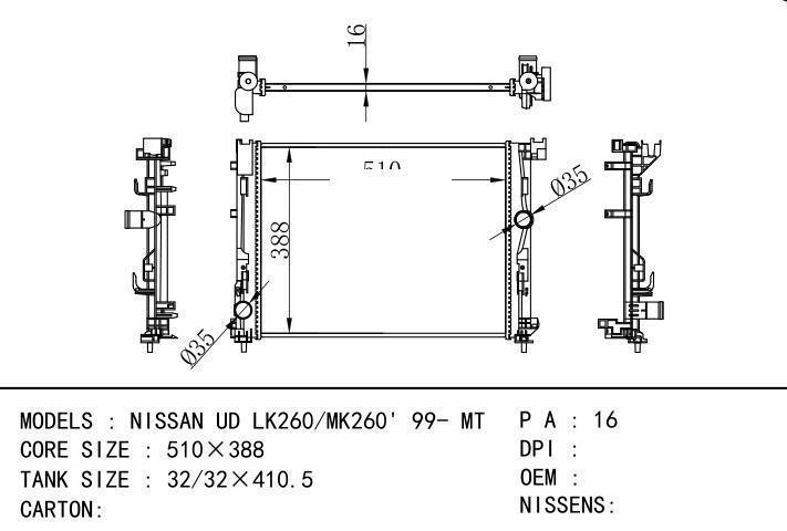  car radiator for  NISSAN UD LK260/MK260' 99- MT
