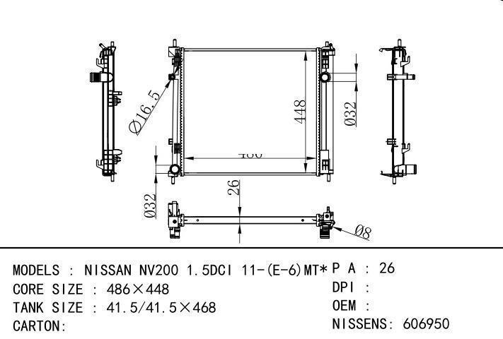  car radiator for  NISSAN NV200 1.5DCI 11-(E-6)MT