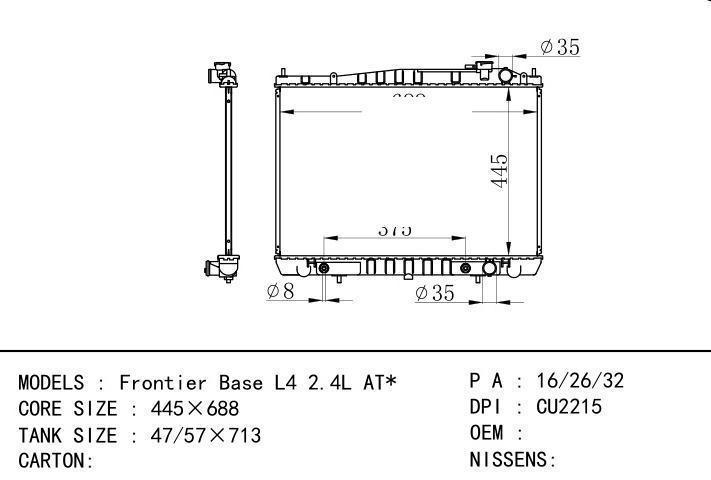  car radiator for  Frontier Base L4 2.4L AT