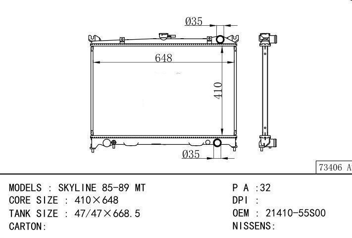 21410-55S00 car radiator for  SKYLINE 85-89 MT