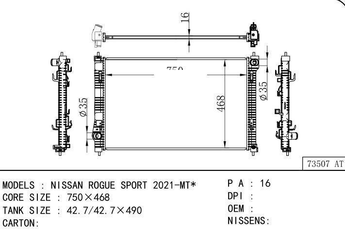  car radiator for  NISSAN ROGUE SPORT 2021-MT