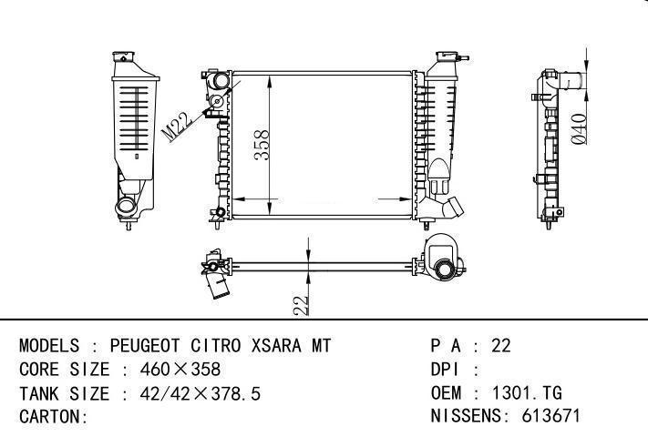 1301 car radiator for  PEUGEOT CITRO XSARA MT