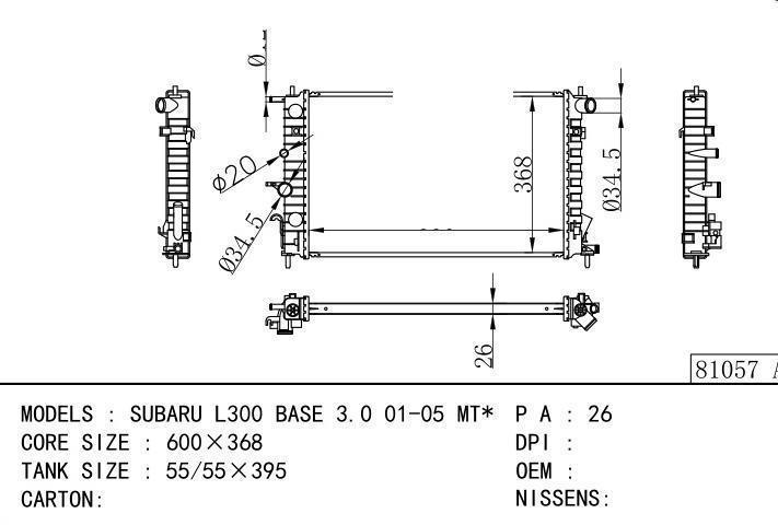  car radiator for  SUBARU L300 BASE 3.0 01-05 MT
