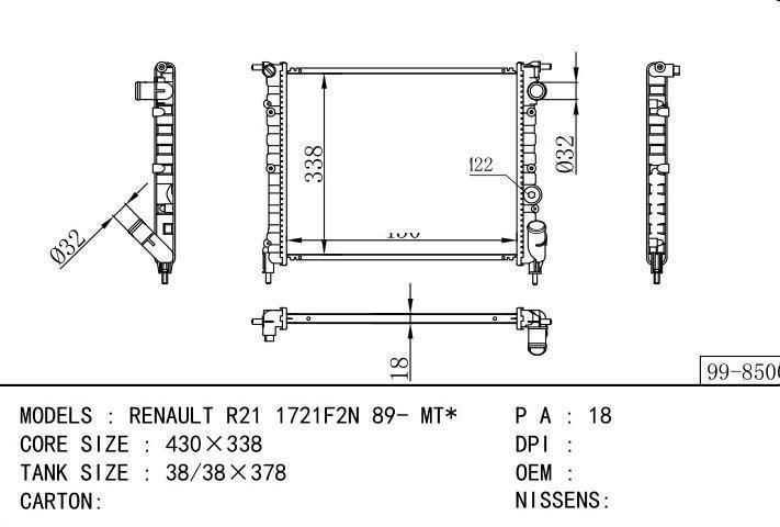  car radiator for  RENAULT R21 1721F2N 89- MT