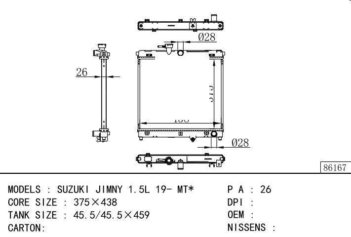  car radiator for  SUZUKI JIMNY 1.5L 19- MT