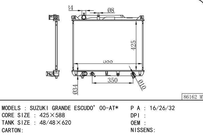  car radiator for  SUZUKI GRANDE ESCUDO’00-AT
